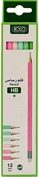 طقم أقلام رصاص سداسية HB2 ممتازة بألوان متنوعة من روكو، بينك باستيل، 12 قطعة